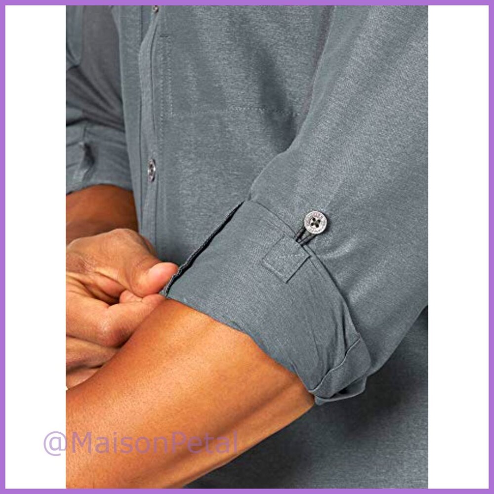 Long Sleeve Mixed Material Button-Down Shirt With… - image 5